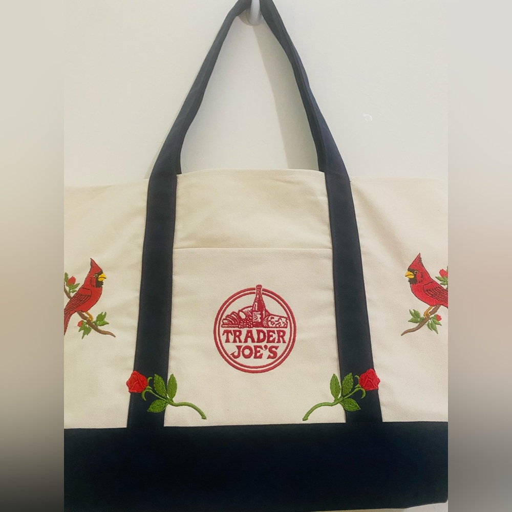 Embroidered Trader Joe’s Canvas Tote | Boho Reusable Market Bag | Gift Idea - Picture 7 of 12